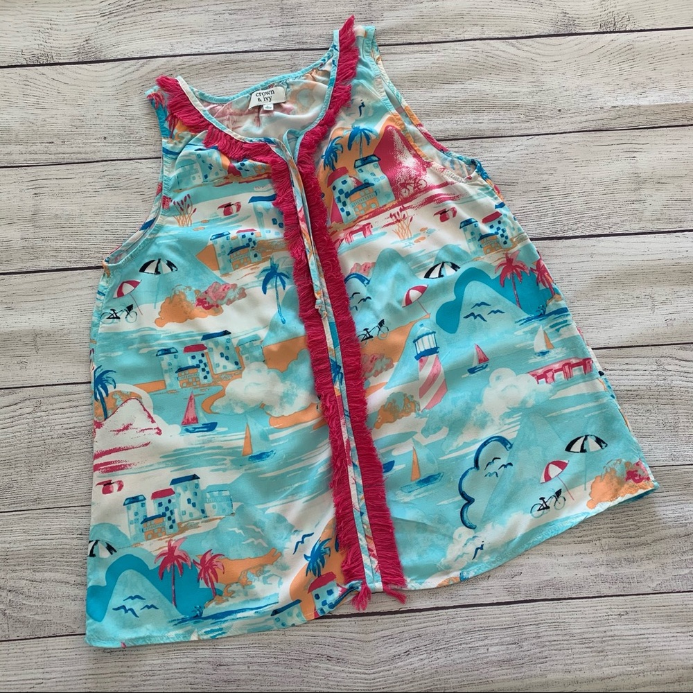 Girls Crown & Ivy Sleeveless Fringe Peasant Top